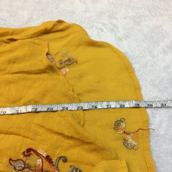 Anthropologie Fig & Flower Top Shirt XL Womans Yellow Embroidered Button Up Boho - Picture 9 of 16